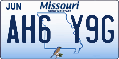MO license plate AH6Y9G