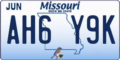 MO license plate AH6Y9K