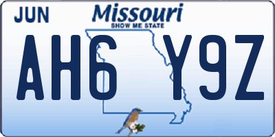 MO license plate AH6Y9Z