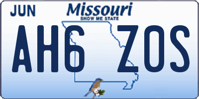 MO license plate AH6Z0S