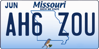 MO license plate AH6Z0U