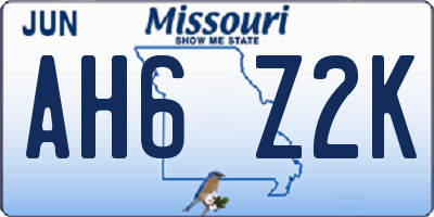 MO license plate AH6Z2K