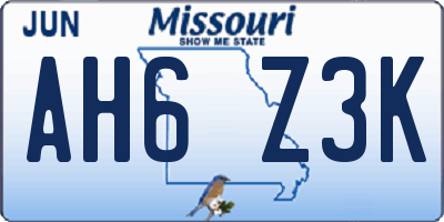 MO license plate AH6Z3K
