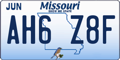 MO license plate AH6Z8F
