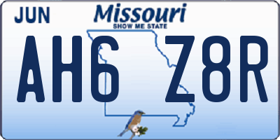 MO license plate AH6Z8R
