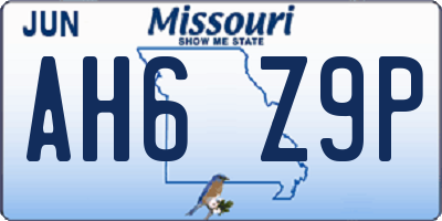 MO license plate AH6Z9P