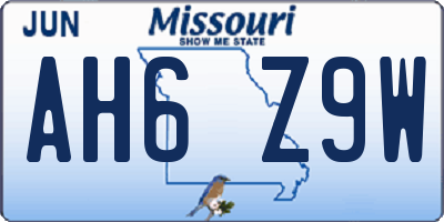 MO license plate AH6Z9W