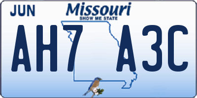 MO license plate AH7A3C