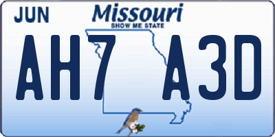 MO license plate AH7A3D