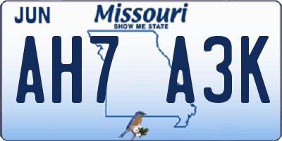 MO license plate AH7A3K