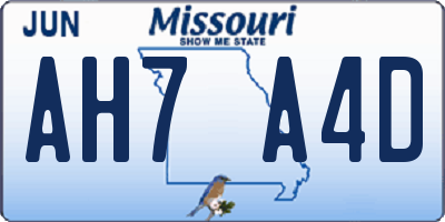 MO license plate AH7A4D