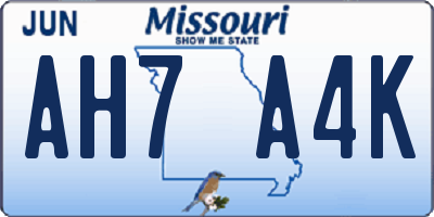 MO license plate AH7A4K