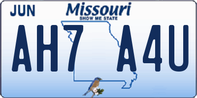 MO license plate AH7A4U