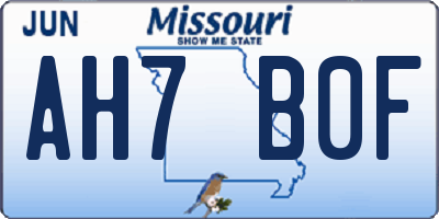 MO license plate AH7B0F