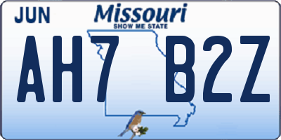 MO license plate AH7B2Z