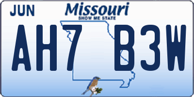 MO license plate AH7B3W