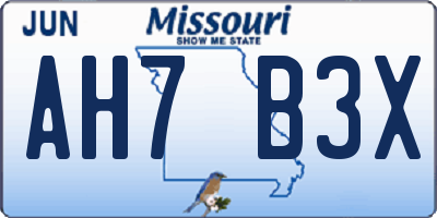 MO license plate AH7B3X