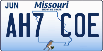 MO license plate AH7C0E