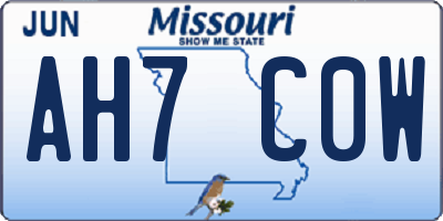 MO license plate AH7C0W