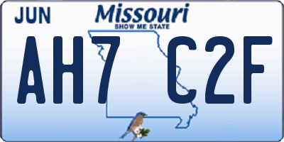 MO license plate AH7C2F