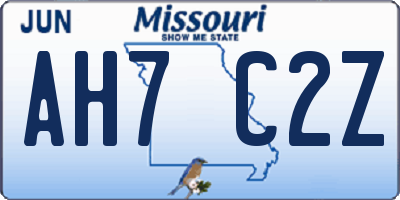 MO license plate AH7C2Z
