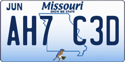 MO license plate AH7C3D