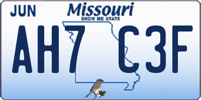 MO license plate AH7C3F