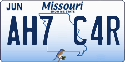 MO license plate AH7C4R