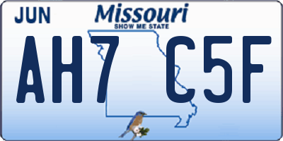 MO license plate AH7C5F