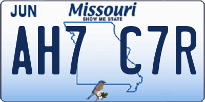 MO license plate AH7C7R