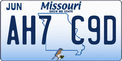MO license plate AH7C9D