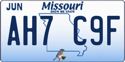 MO license plate AH7C9F