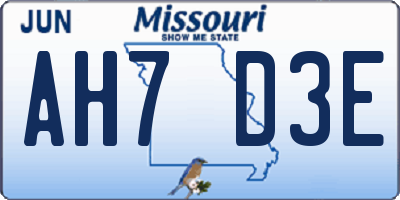 MO license plate AH7D3E