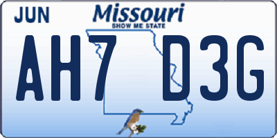 MO license plate AH7D3G
