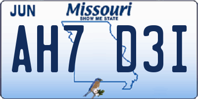 MO license plate AH7D3I