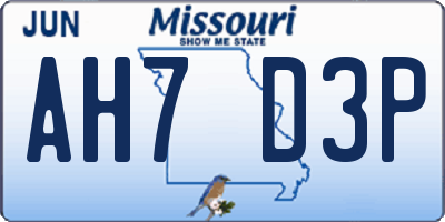 MO license plate AH7D3P