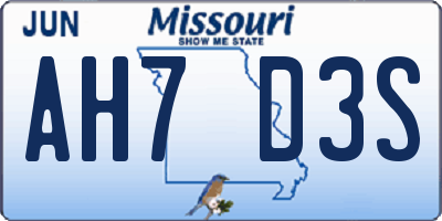 MO license plate AH7D3S