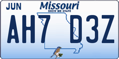 MO license plate AH7D3Z