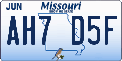 MO license plate AH7D5F