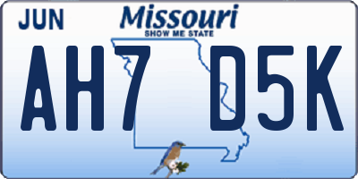 MO license plate AH7D5K