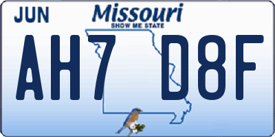 MO license plate AH7D8F