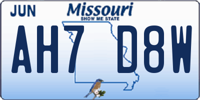 MO license plate AH7D8W
