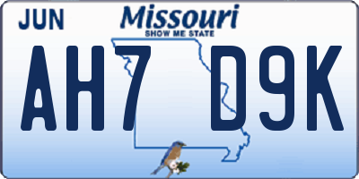 MO license plate AH7D9K