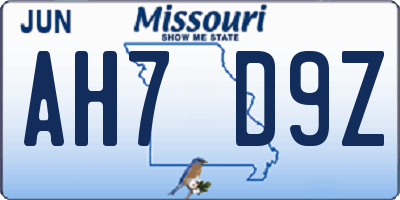 MO license plate AH7D9Z