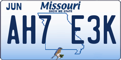 MO license plate AH7E3K