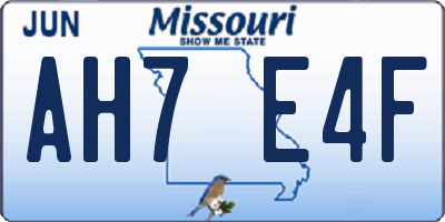 MO license plate AH7E4F