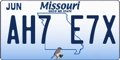 MO license plate AH7E7X
