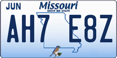 MO license plate AH7E8Z