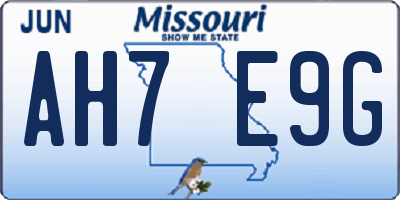 MO license plate AH7E9G