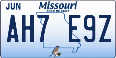 MO license plate AH7E9Z